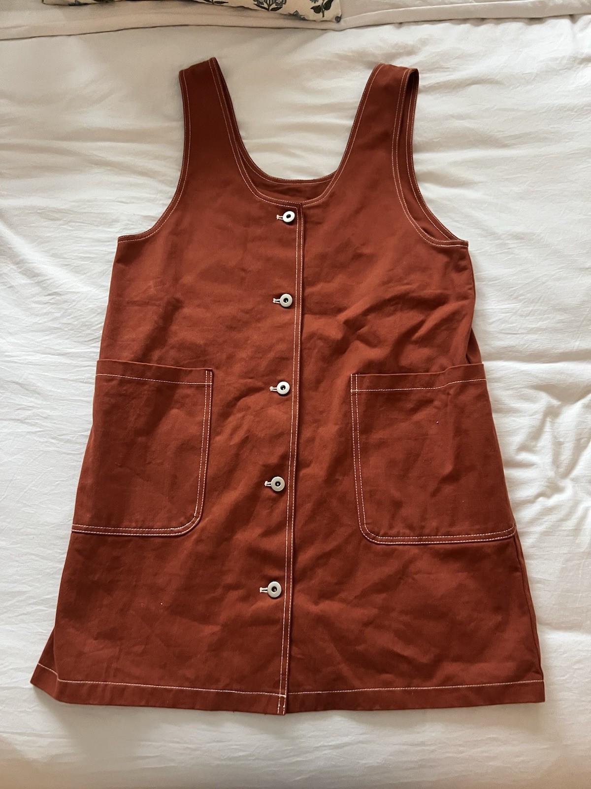 MOD REF Rust Cotton Twill Overall Mini Dress Scoop Neck Sleeveless Size S