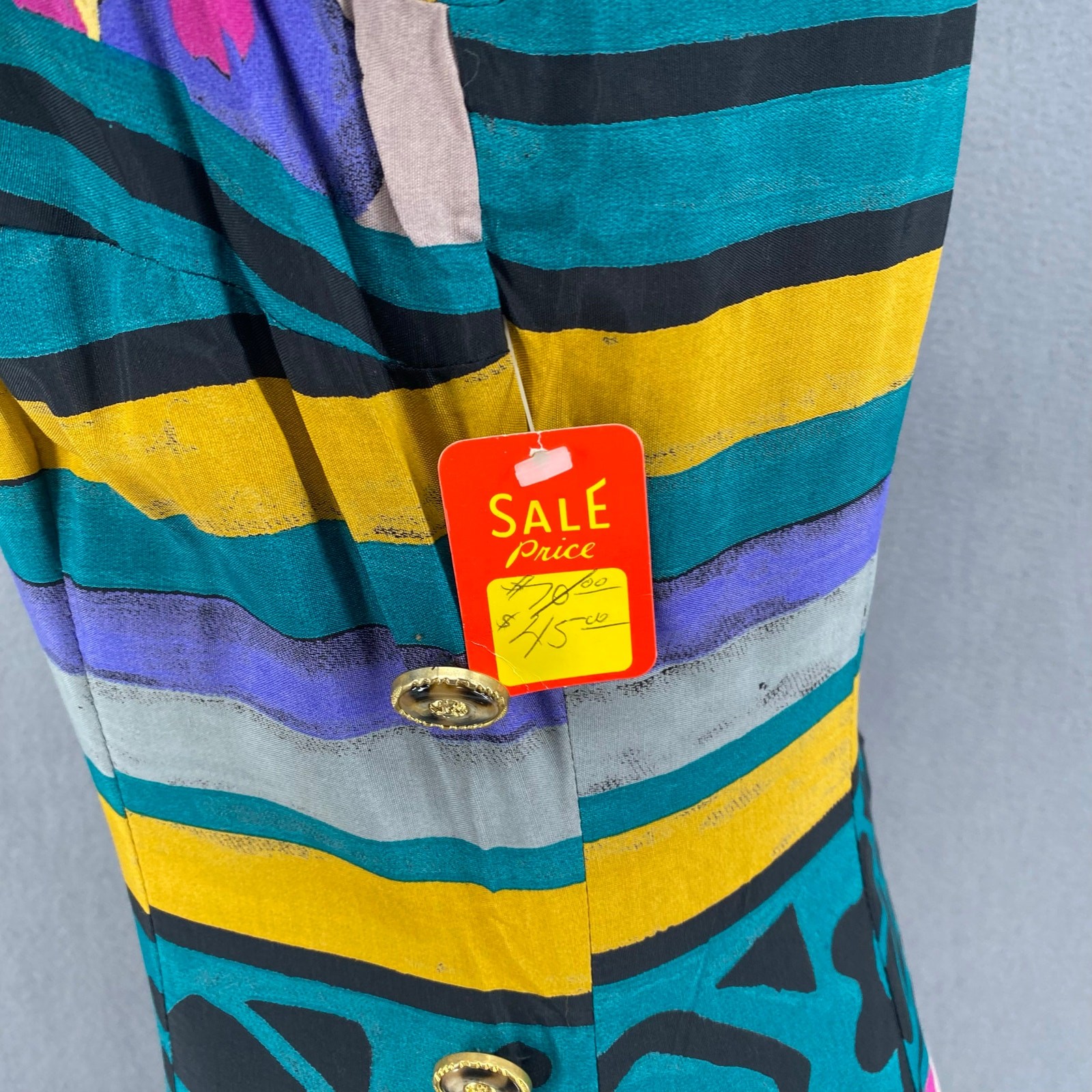 Vtg 80s 90s NOS Artsy Square Neck Sleeveless Pencil Dress S Retro Resort Wear