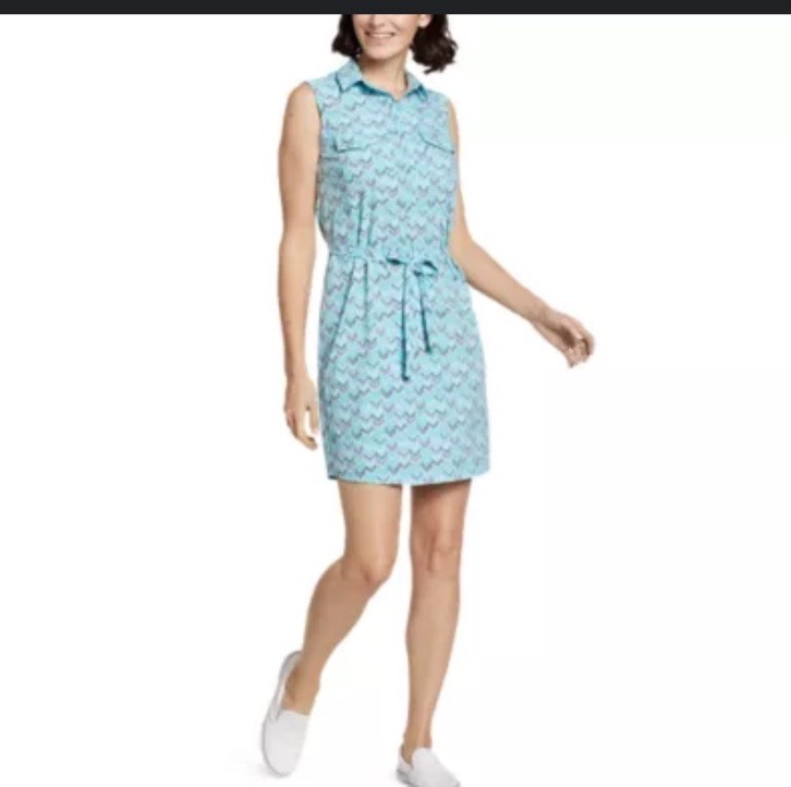 New Eddie Bauer Travex Departure Sleeveless Dress Blue Petite Small Quick Dry