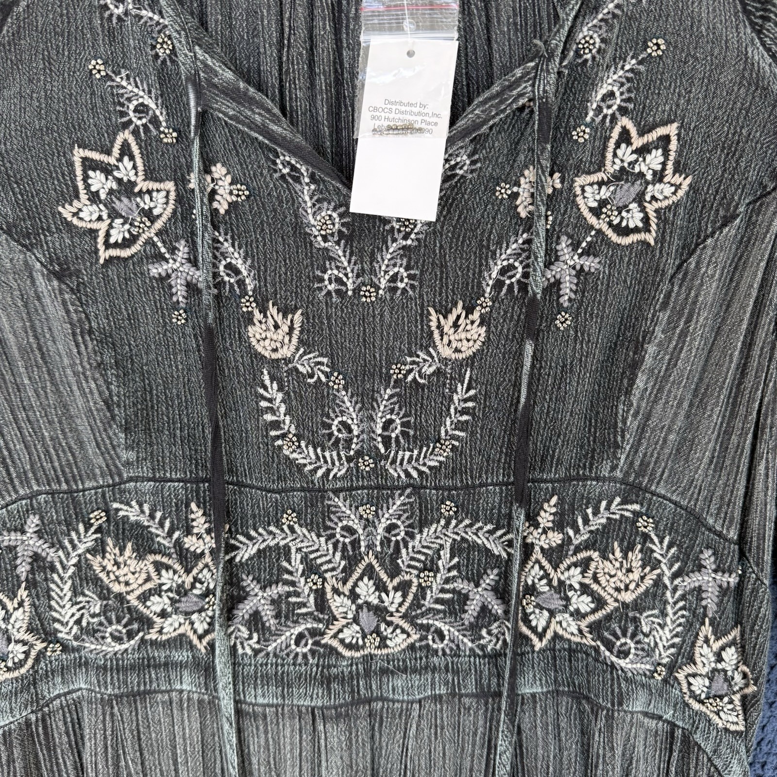 Sweet Magnolia Embellished Boho Prairie Beaded Maxi Dress Size Large Gray Teal