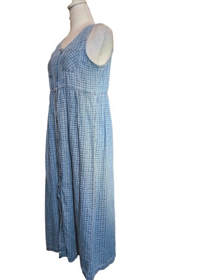 Capacity Petites Chambray Grid Button Front Midi Dress PS Prairiecore