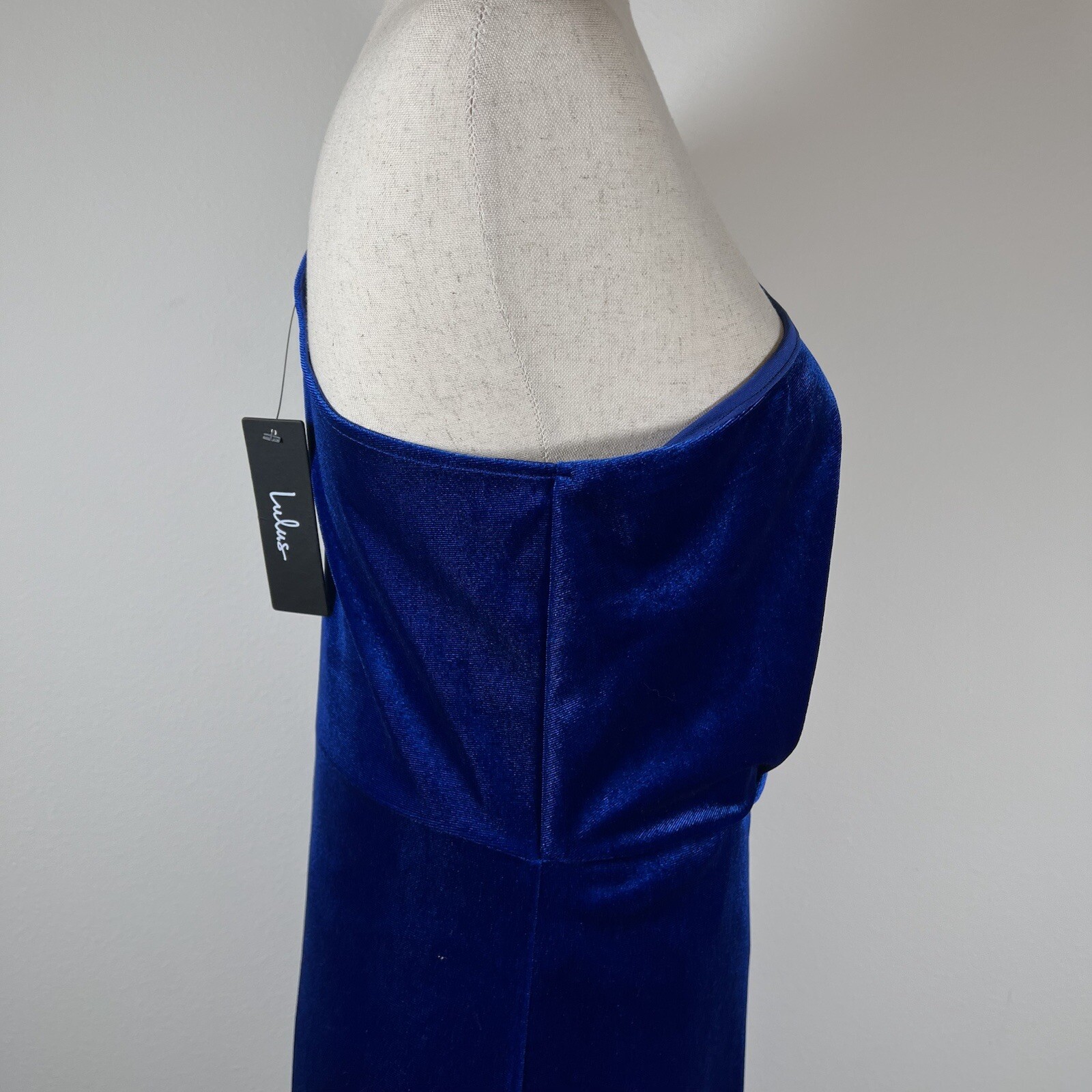 Lulus Velvet Blue Dress Large Short One Shoulder Formal School Dance Cocktail