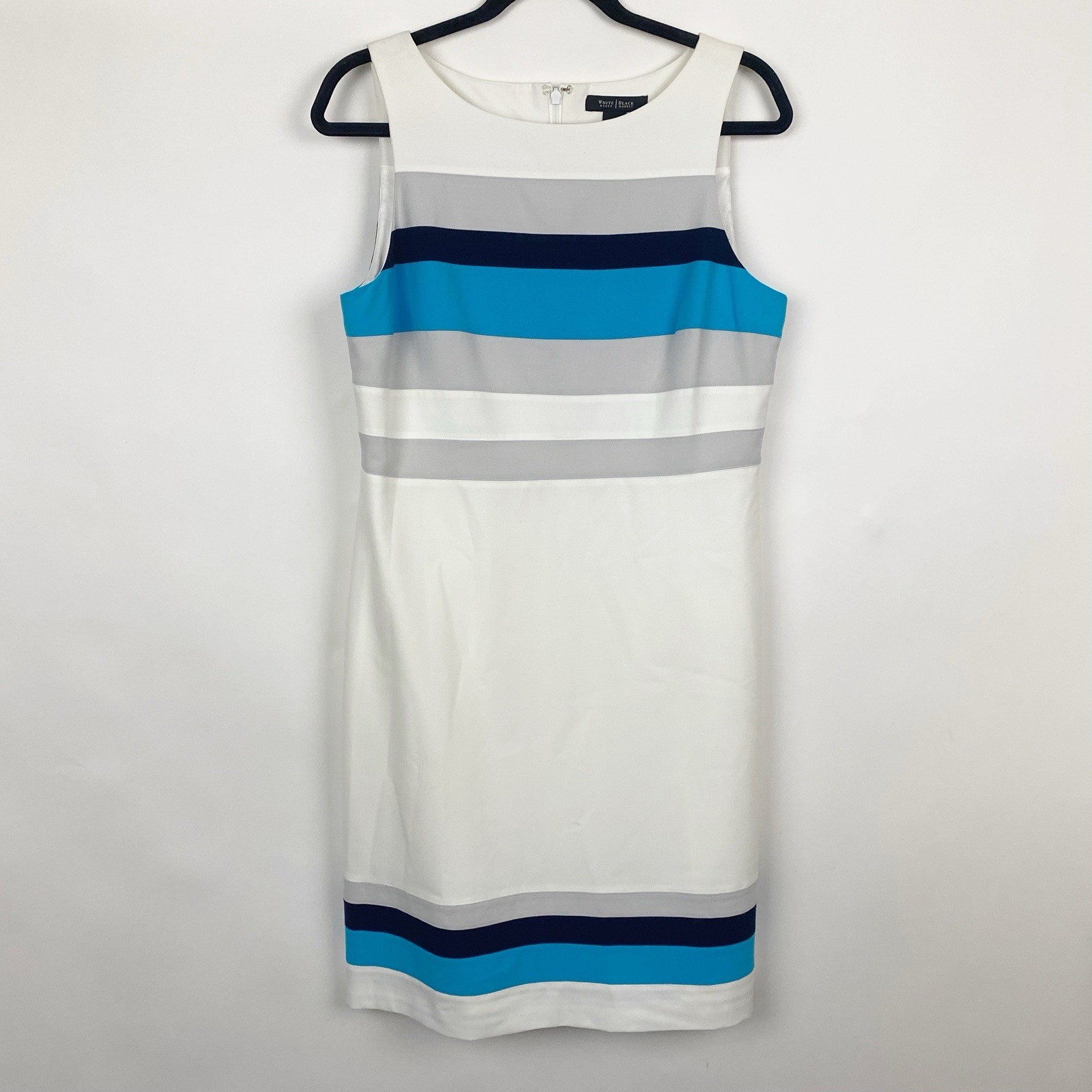 White House Black Market Colorblock Striped Sheath Dress Womens 10 White Blue
