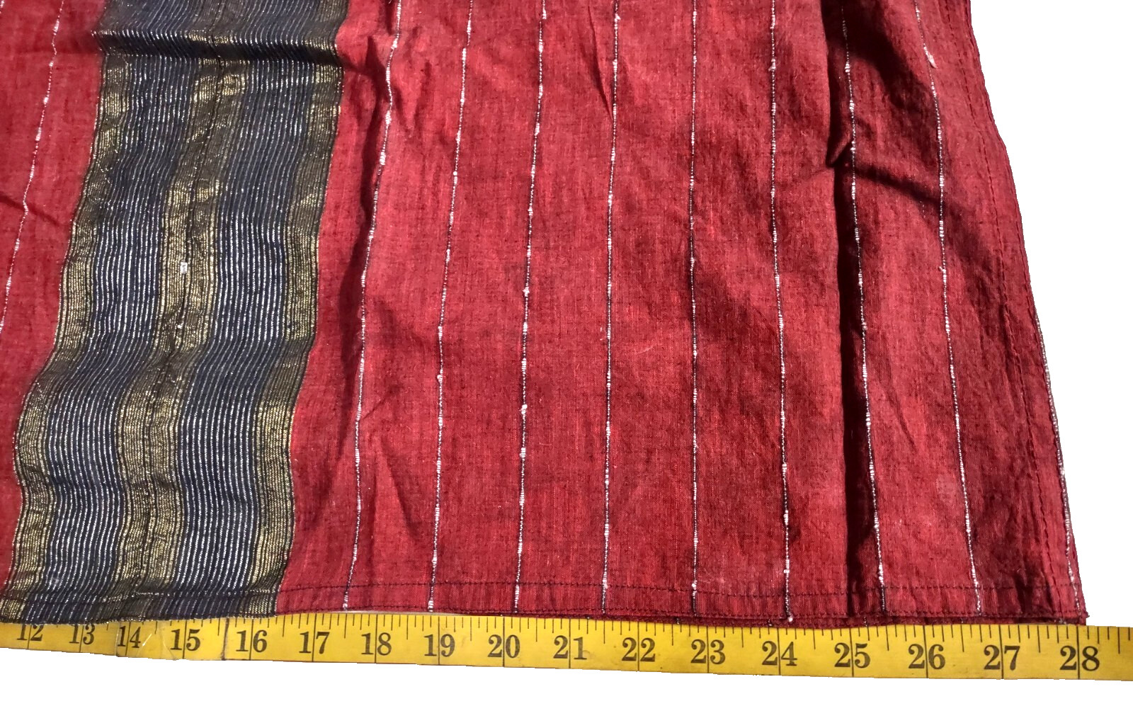 Maxi Dress Short Sleeve Black Gold Red Stripes Size 44 V Neck Gold trim
