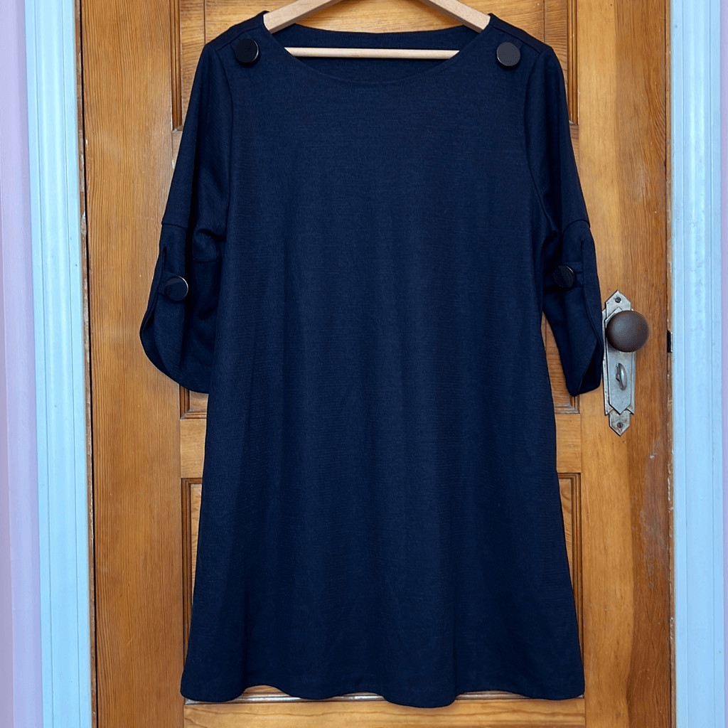 Deep Navy Scoop Neck Button Accent Tunic Dress Medium