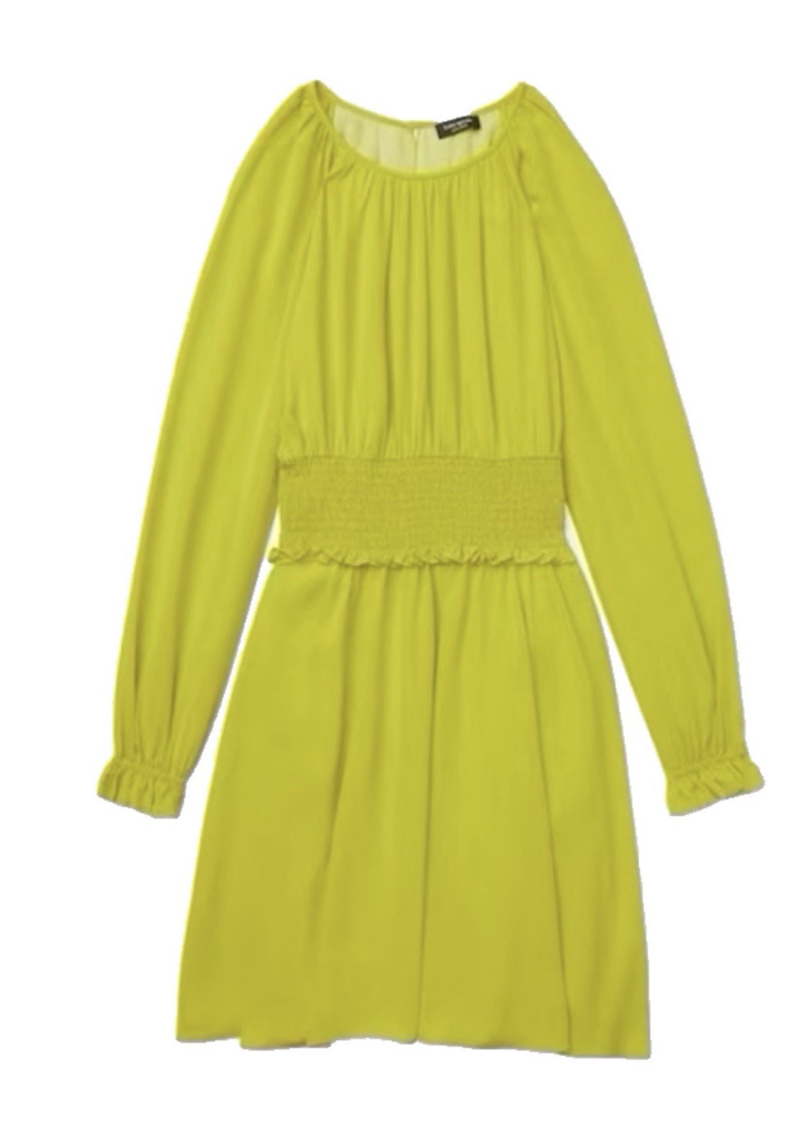 kate spade new york Women’s Green Silk Blouson Smocked Crew Neck Dress L
