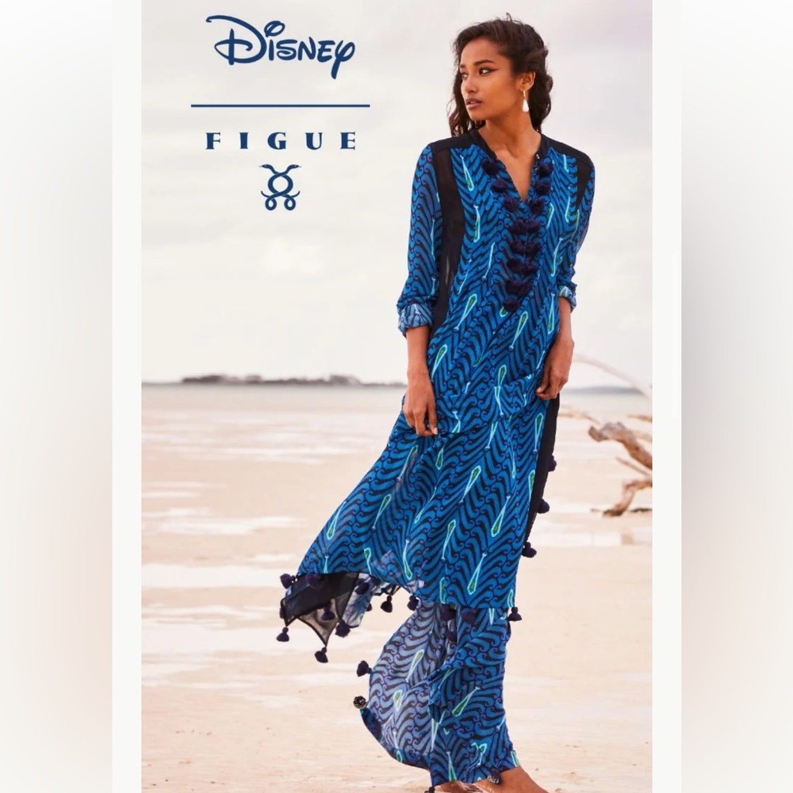 Figue x Disney Collaboration Jasmine Maxi Dress Silk Blue Black size Large