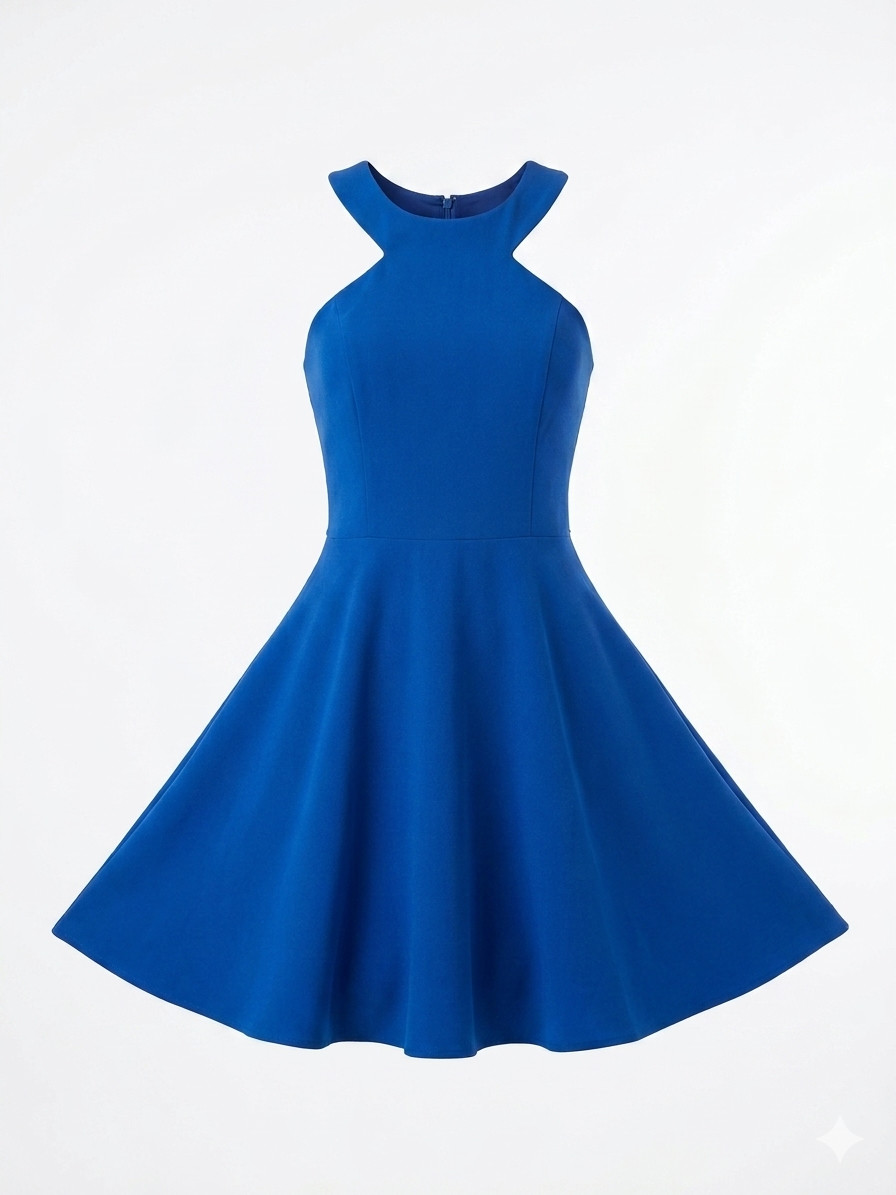 by nese Women’s Royal Blue Halter Fit & Flare Skater Dress Size 36 US 4 Small