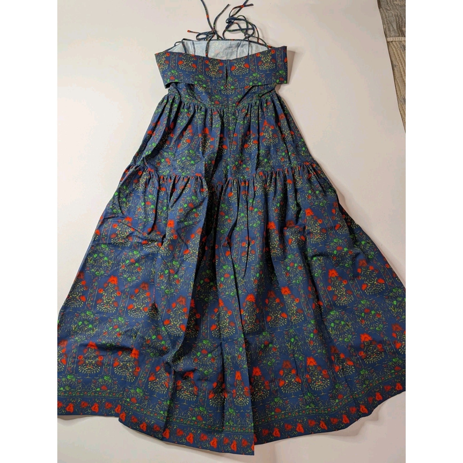 Hunter Bell Midnight Garden Midi Dress Size 8 Blue Floral Tiered Tie Strap
