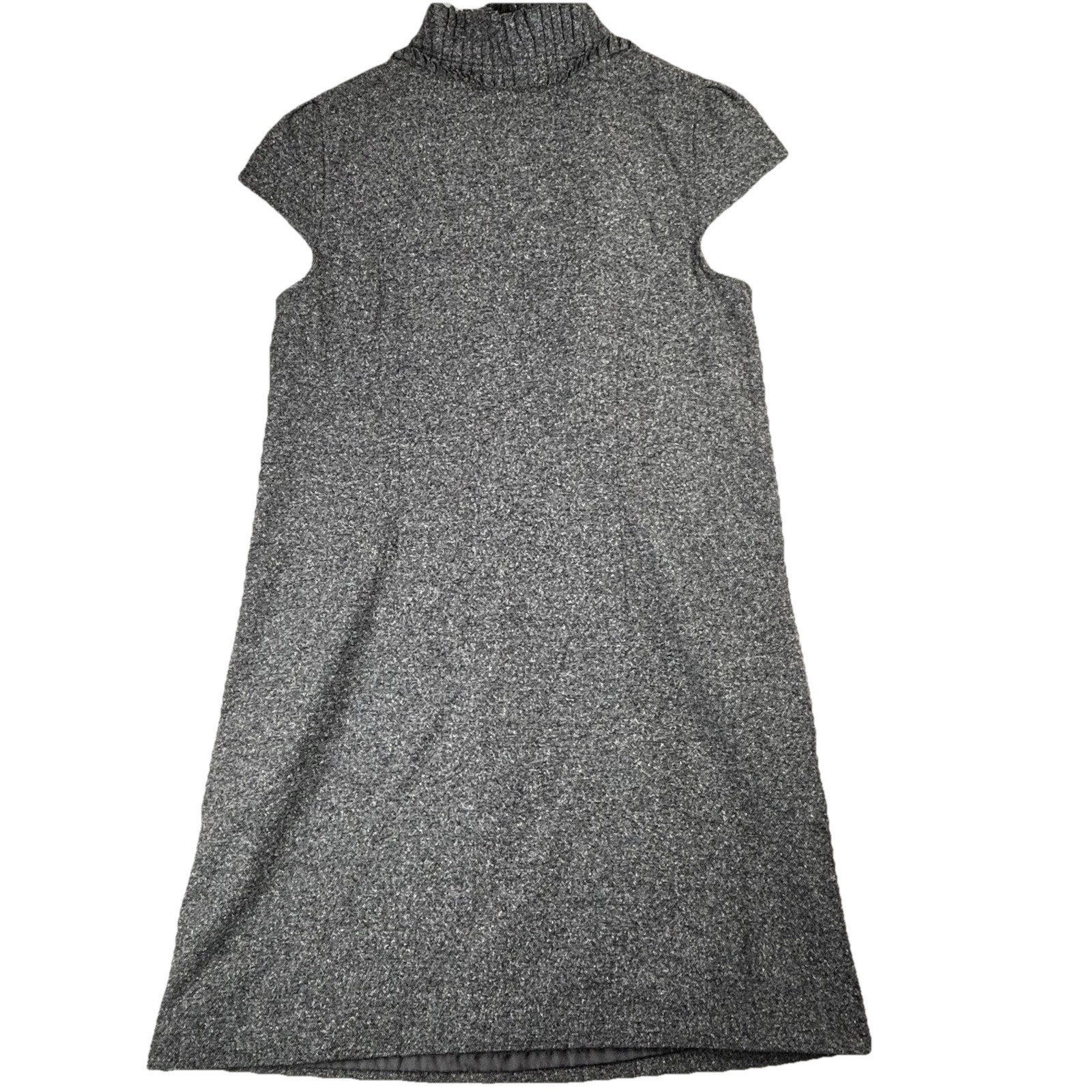 Ann Taylor LOFT Gray Wool Blend Sweater Dress Womens Size 12 Ruffle Collar