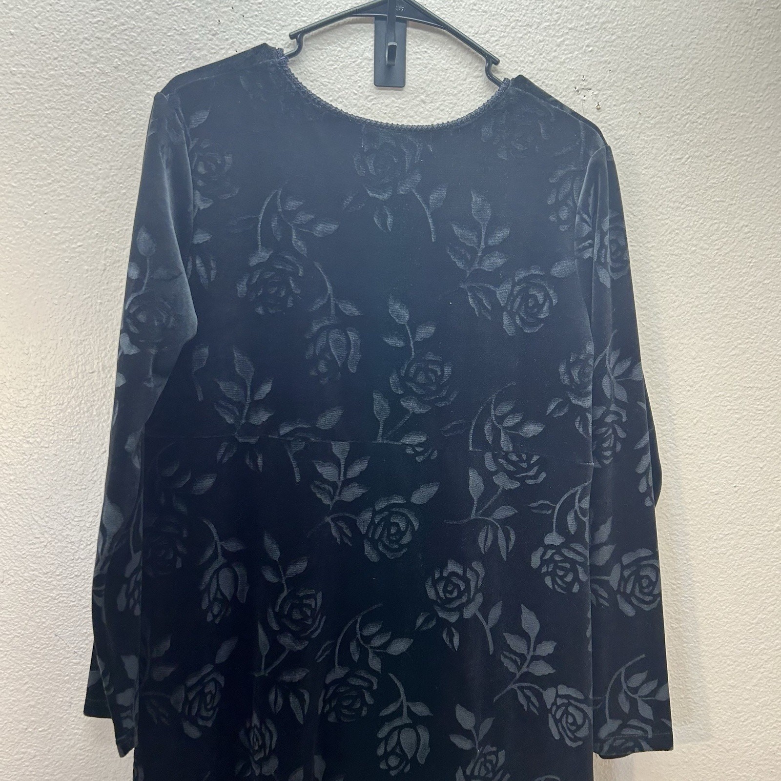 Amanda Smith Black Velvet Burnout Whimsigoth Witchy Long Sleeve Dress 90s Y2K M