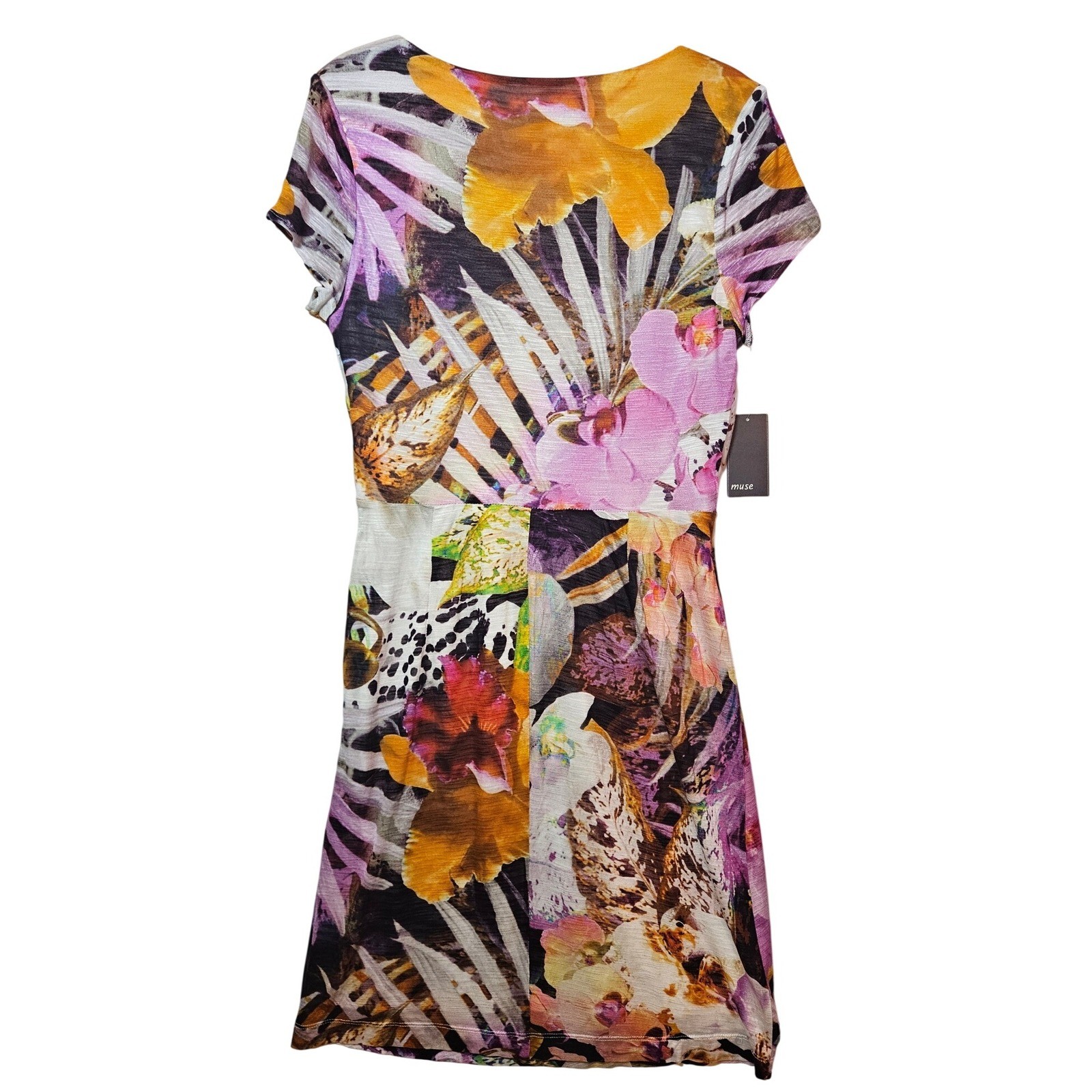Muse Size 10 Iris Print Knot Front V Neck Sheath Dress Multicolor #344