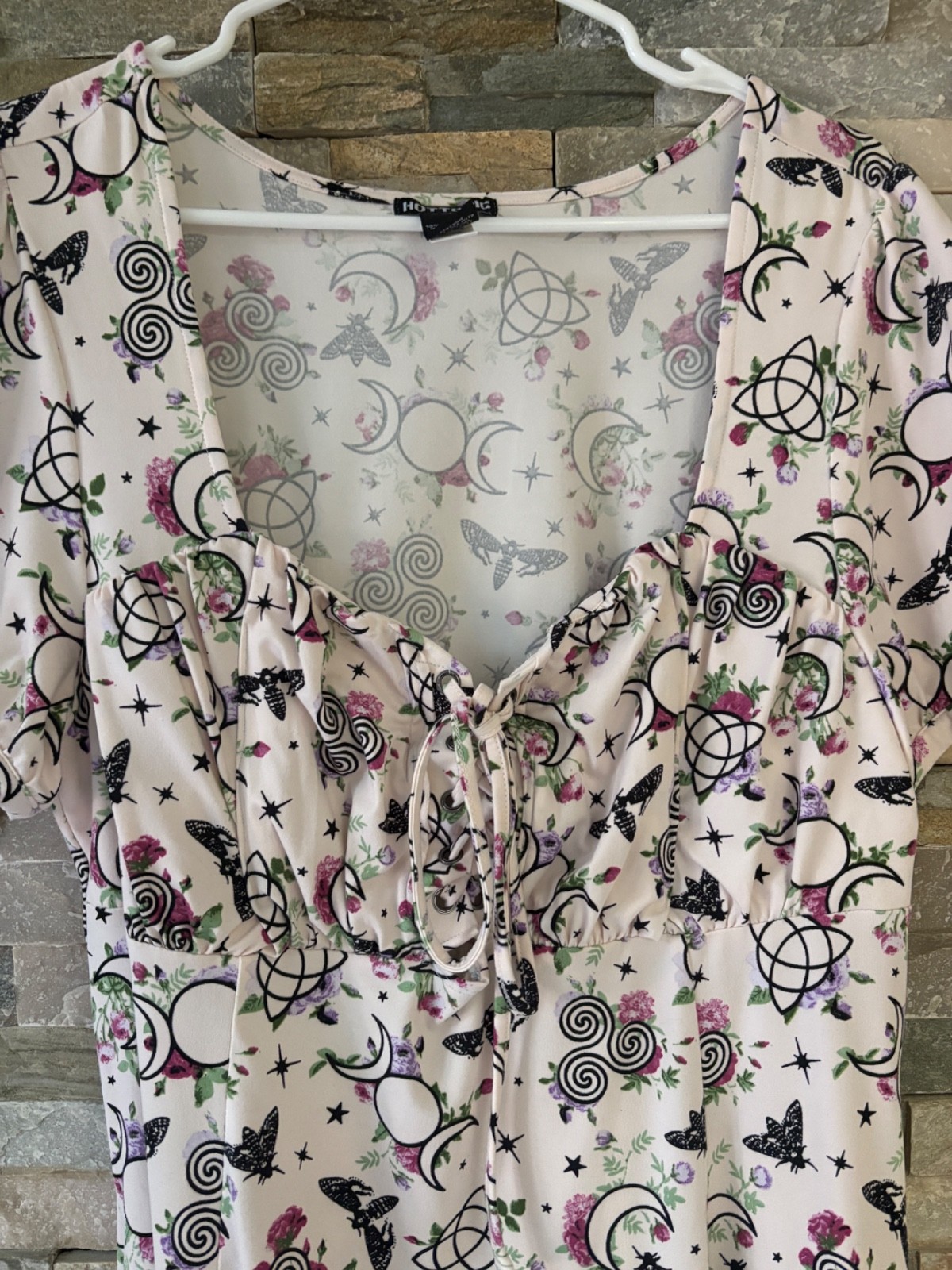 Hot Topic Gothic Crescent Moon Butterfly Floral Witch Lace Up Fairy Dress XL