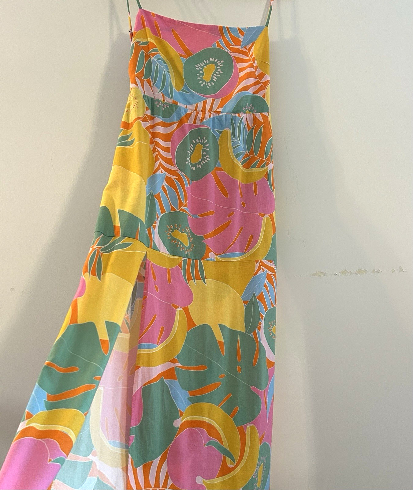 Show Me Your Mumu Maxi Dress SzL Julia Tropical Fruit Banana Slit Retro Resort
