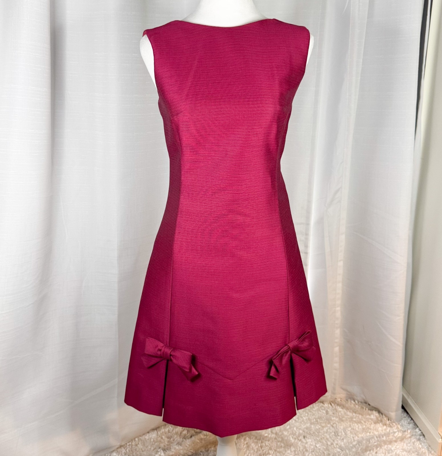 Vintage 60s An Arkay Pink Mod Shift Dress Bow Trim ILGWU Union Made Sz 5 EUC
