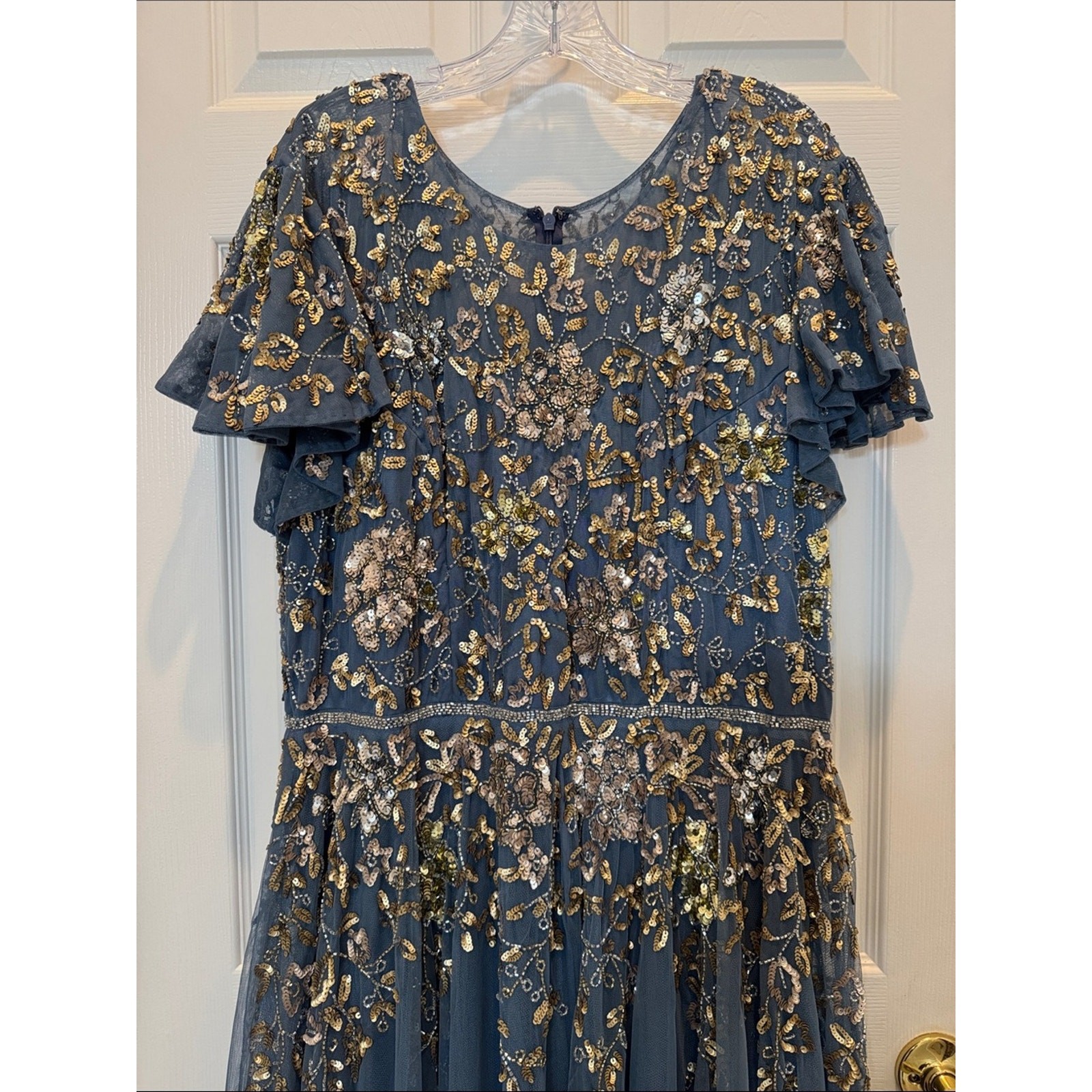 Mac Duggal 5717 Blue Embellished Butterfly Sleeve High Neck Gown Size 18 NWT