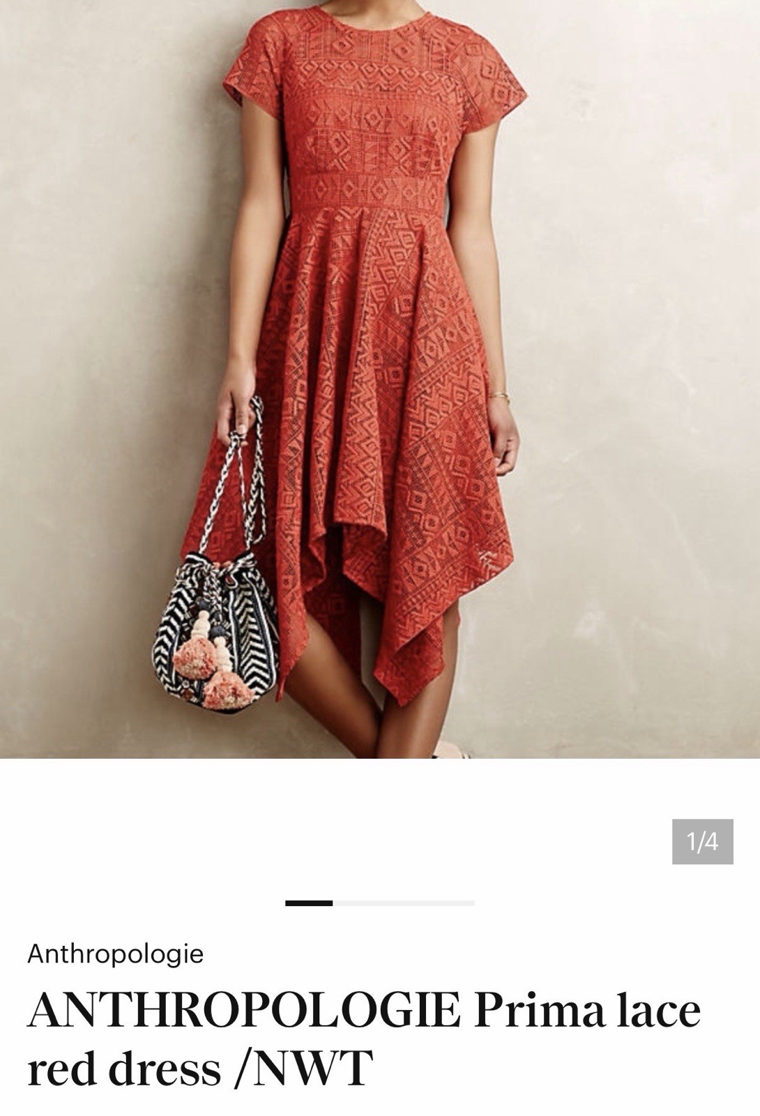 Maeve Anthropologie Red Orange Prima Lace Asymmetrical Hem Dress Size 10 NWT