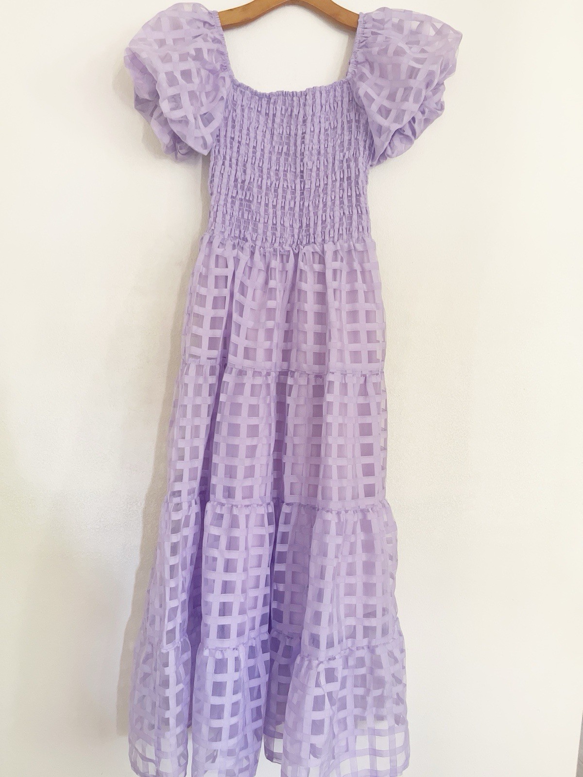 Pretty Garden Midy Dress S Light Purple Short Puff Sleeves Smocked Fairy