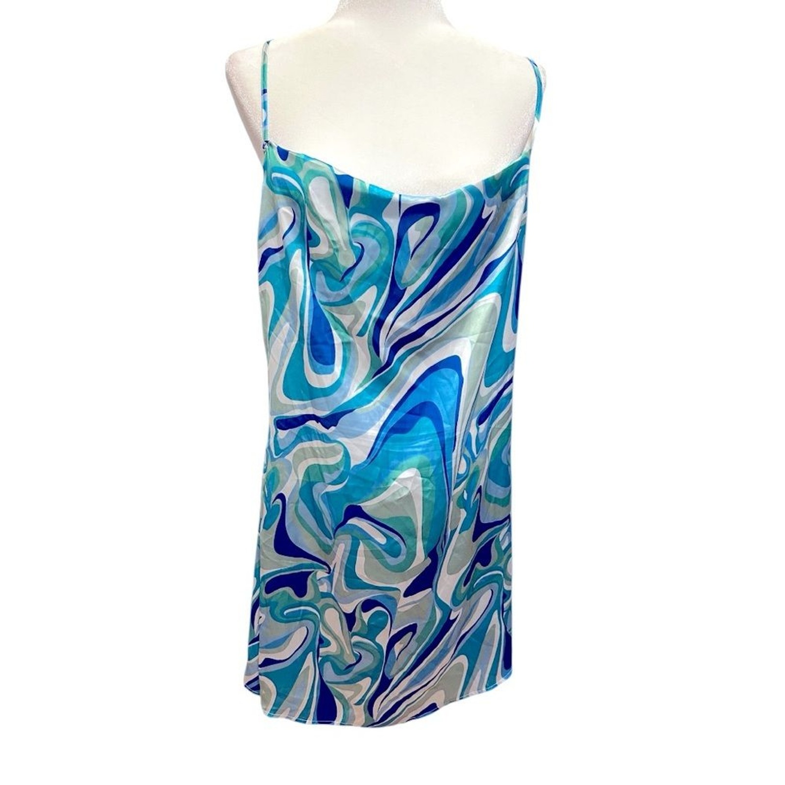 Cupshe Crystal Beach Row Dress Marble Criss Cross Blue Green Slip Dress XL