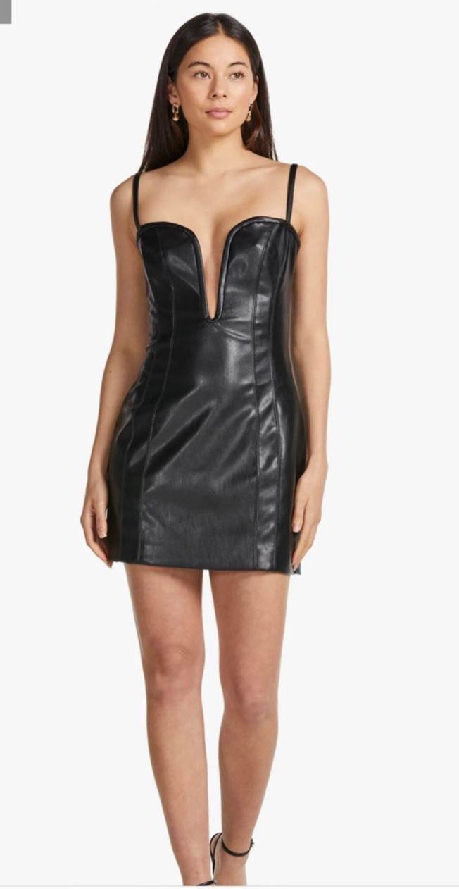 Manning Cartell Sustainable Leather Dress Size AU/UK 10 US 6 Mini Black Plunge