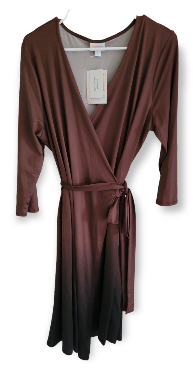 Lularoe Solid Brown Dipped Large Michelle Wrap Dress Ombre Brown to Black New!