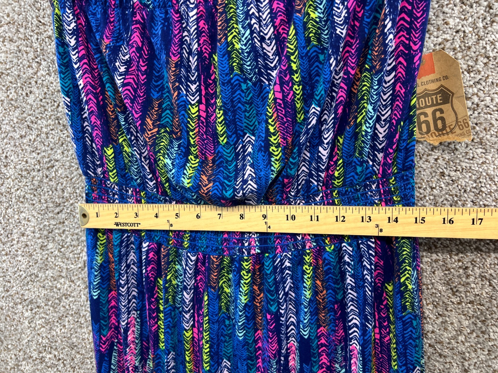 Route 66 Strapless Dress Multicolor Feather Chevron Print Smocked Waist Size XL