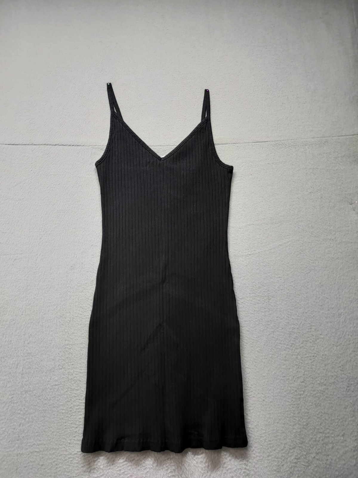 Divided By H&M Women Mini Dress Black Ribbed V Neck Straps Stretch Party Wear