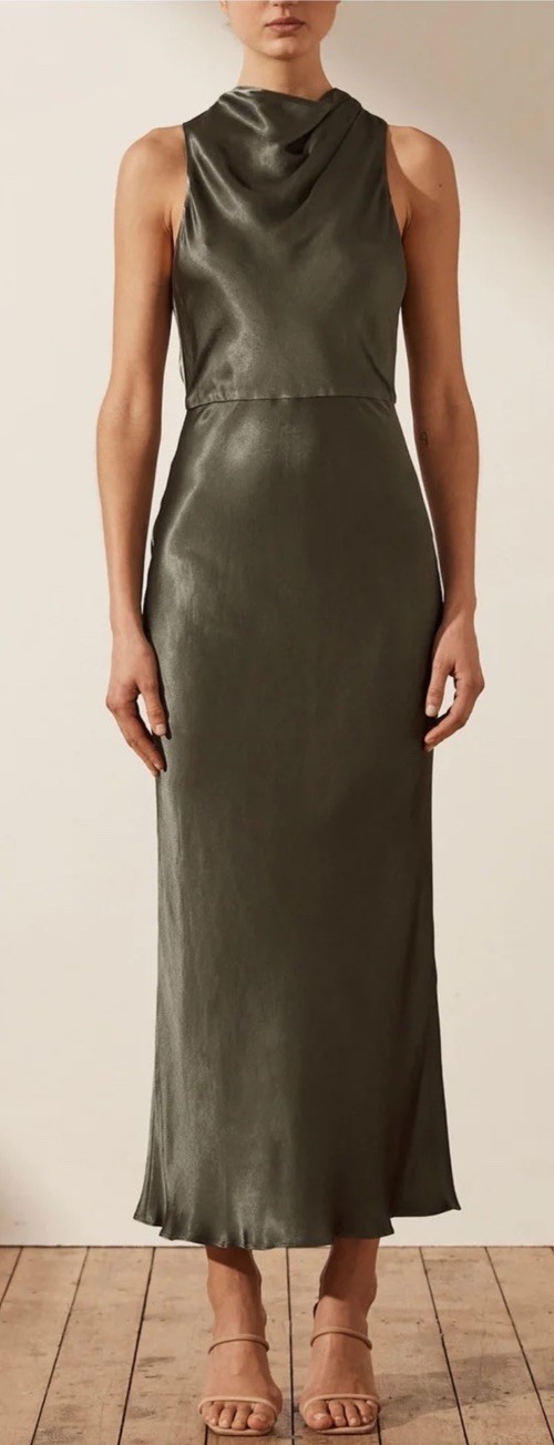 Shona Joy La Lune High Neck Bias Midi Dress Size 6 Sleeveless Olive Green NWT