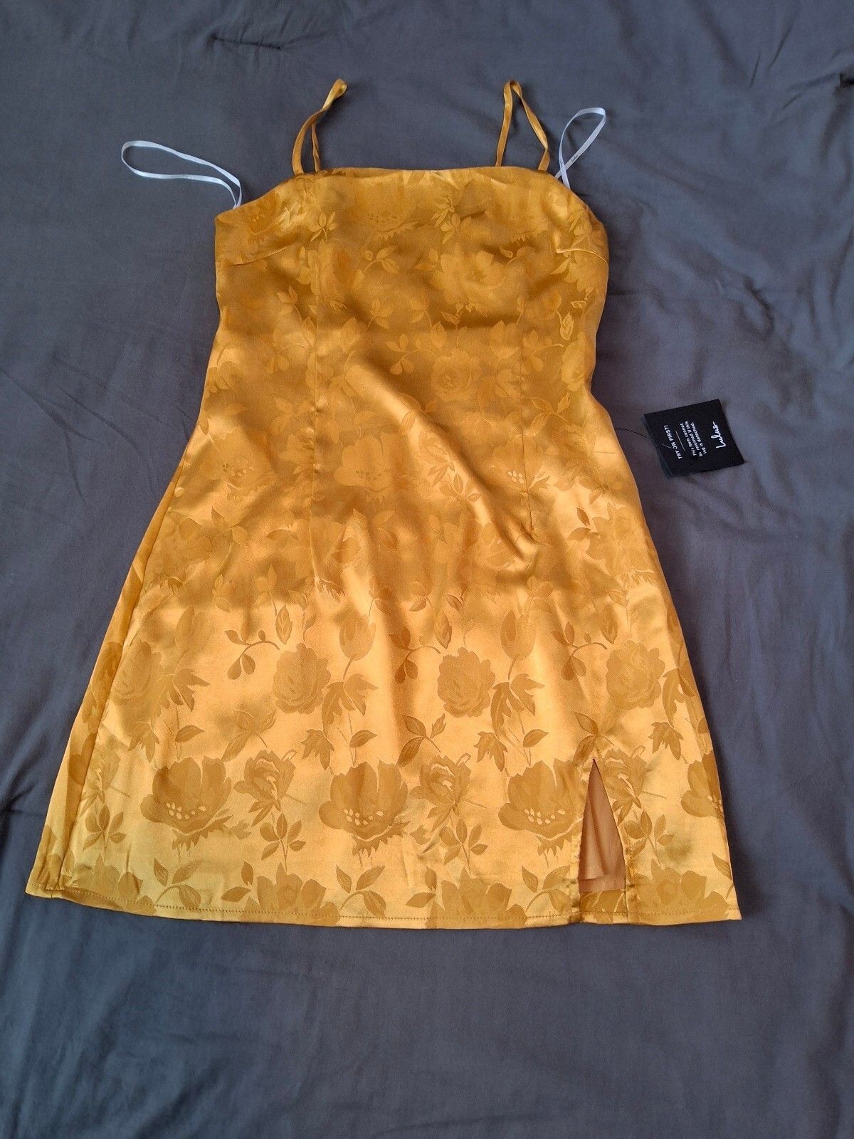 Lulus Marigold Floral Jacquard Satin Mini Dress NWT Size S
