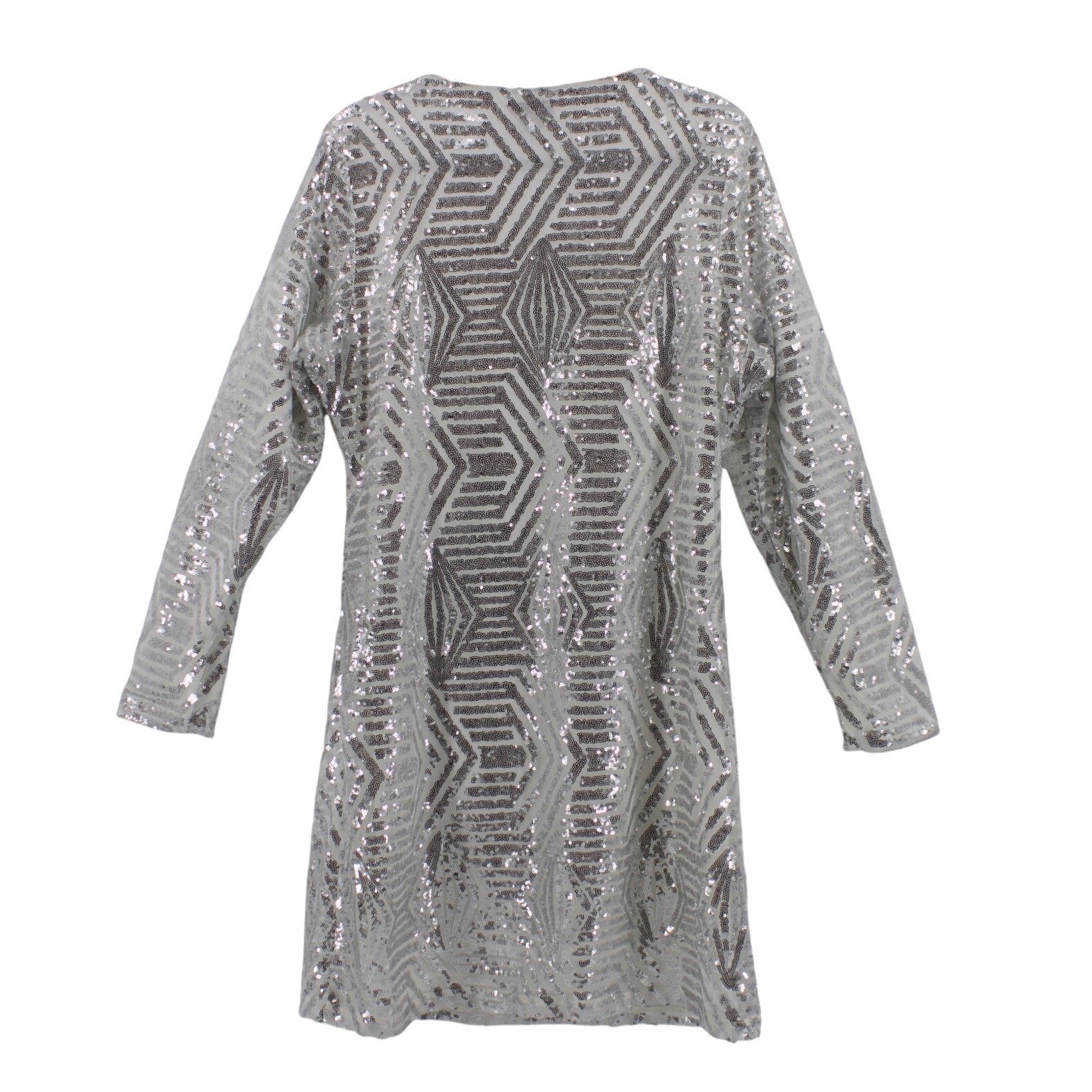 Glam Mini Dress 18 Womens Silver White Sequin Special Occasion Party City Chic