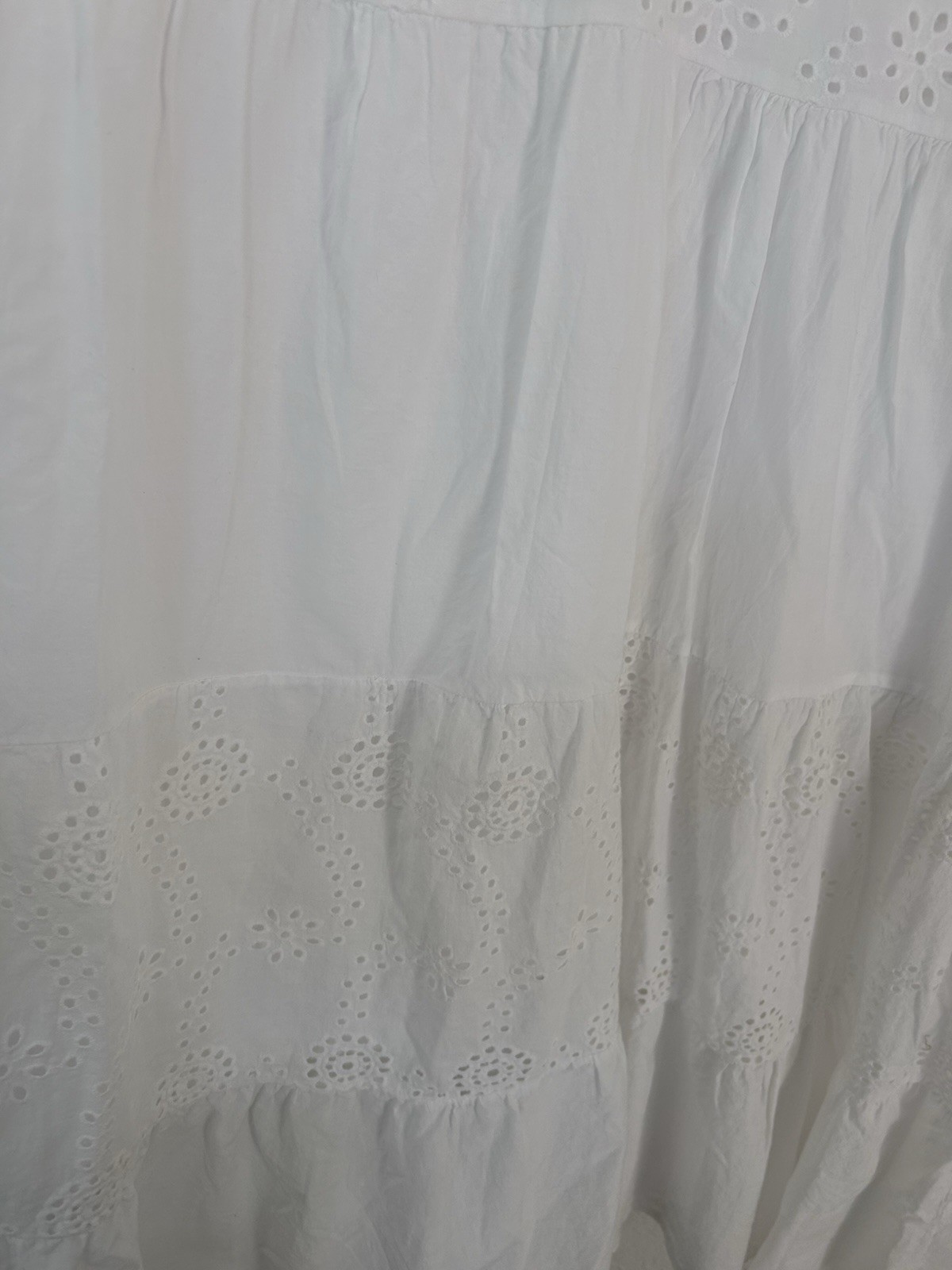 Valentina Naldi Italy White Cotton Eyelet Tiered Lined Maxi Dress Sz S Boho Mint