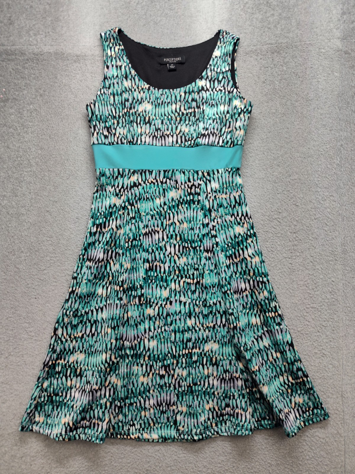 Perceptions Women A Line Dress 6P Blue Abstract Print Sleeveless Round Neck City