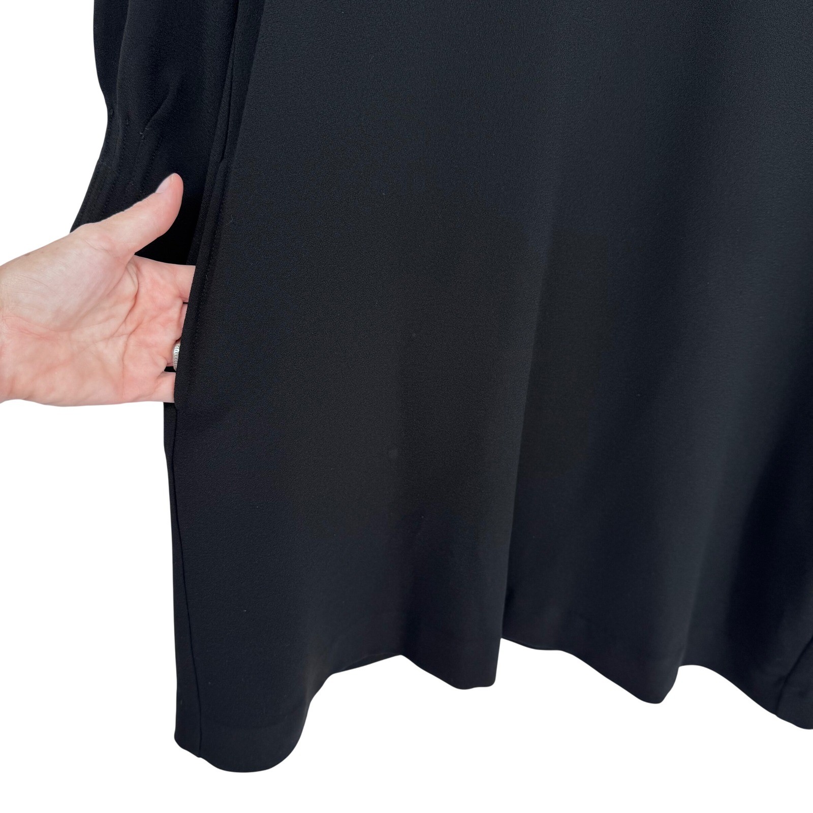 Brochu Walker Black Shift Dress Sz M Pleated Sleeves Quiet Luxury Minimalist