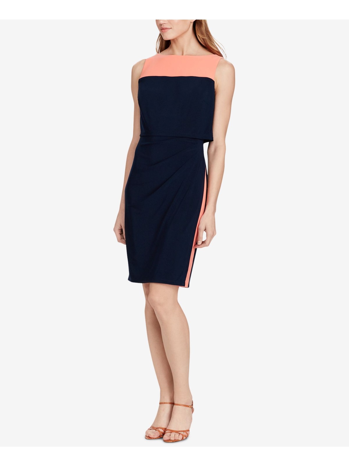 AMERICAN LIVING Womens Navy Pleated Color Block Knee Length Sheath Dress 2