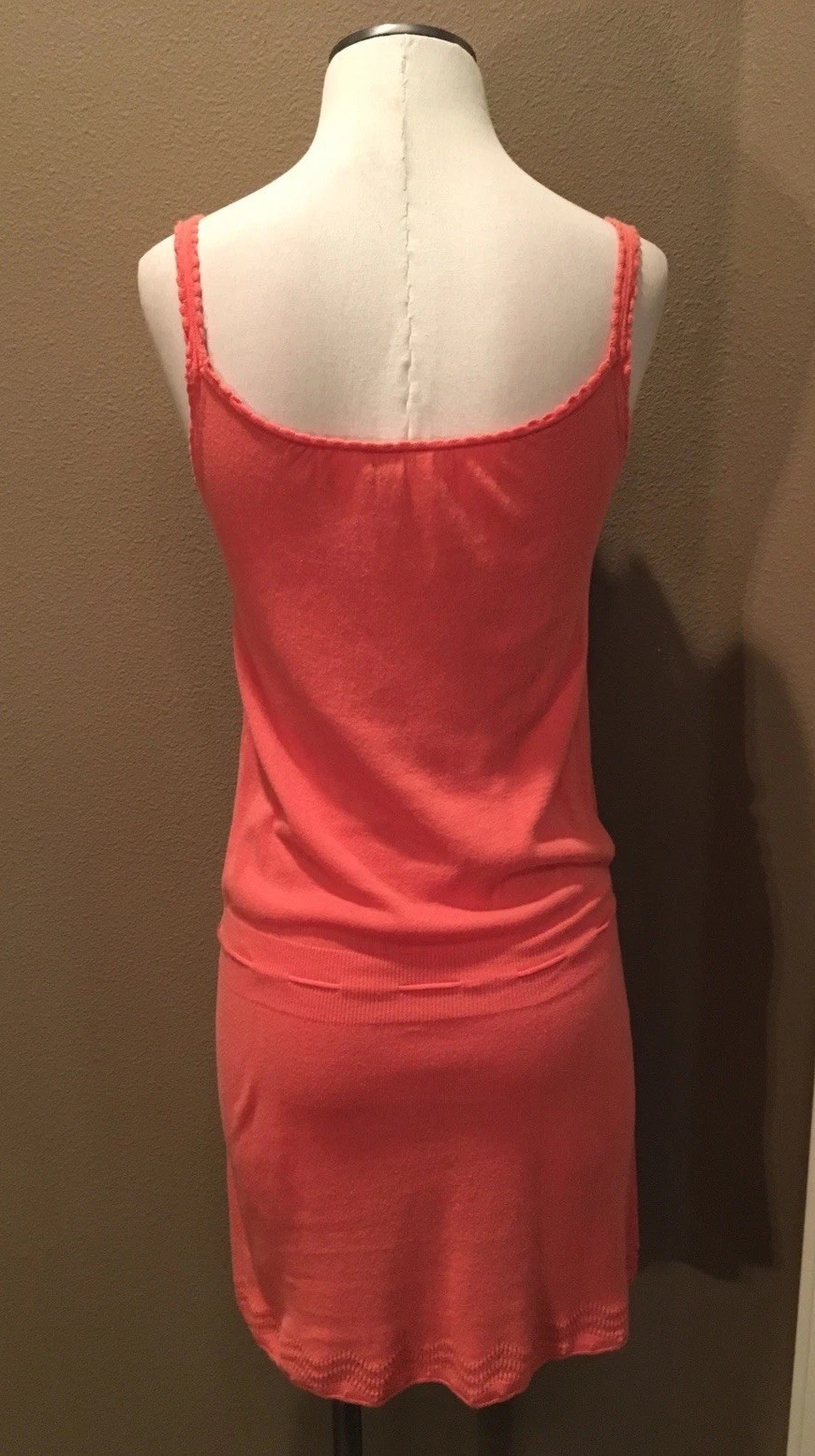 Anthropologie Moth S Sleeveless Orange Scoopneck Fine Knit Dress W Draw Waist