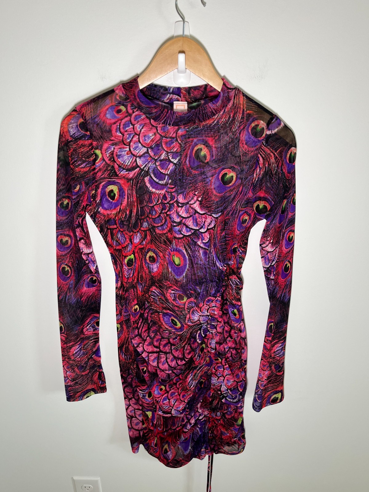 Festival Rave Fairy Womens Midi Dress L Multicolor Sheer Mesh Ruched