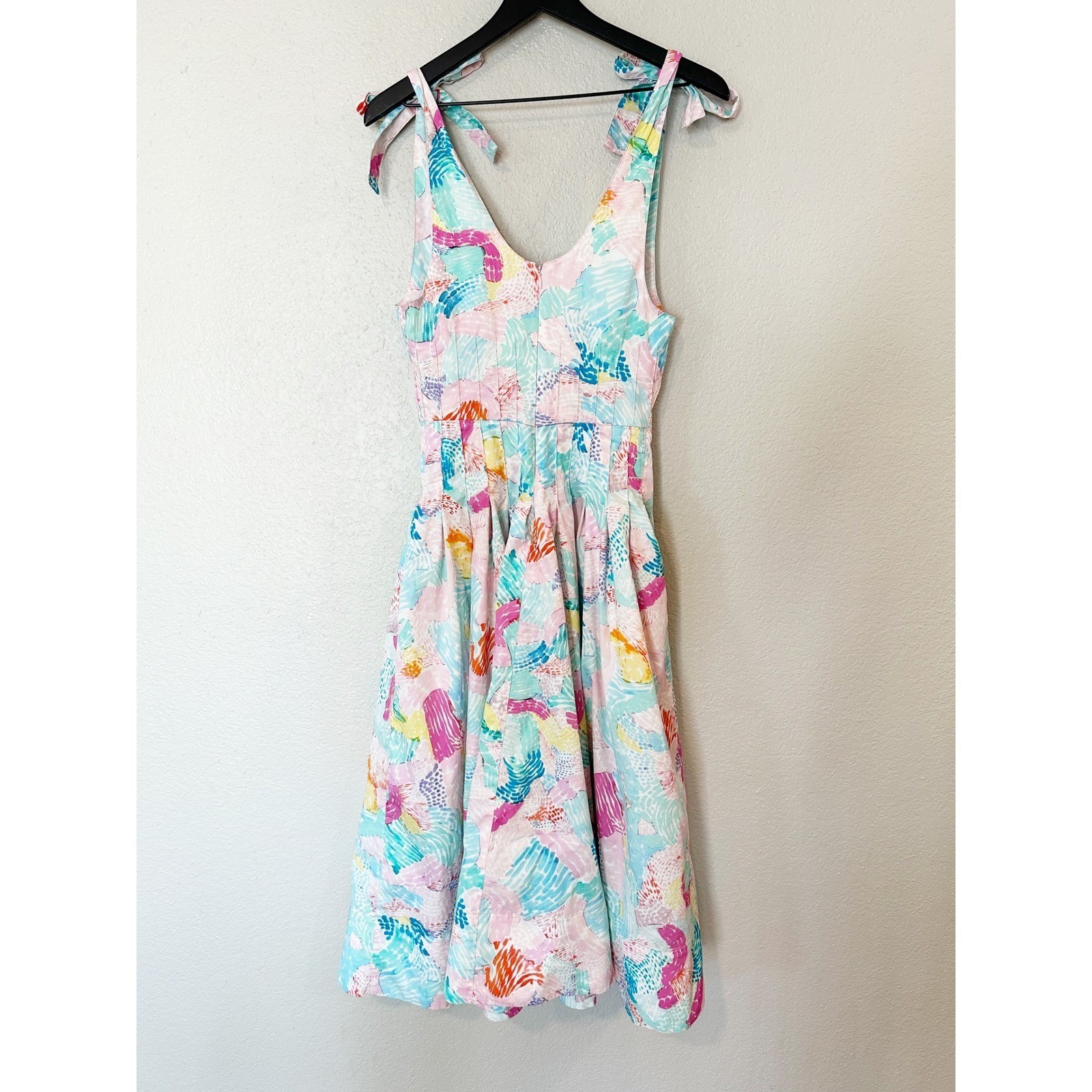 Hunter Bell Braden Dress Pastel Multi-Color Tie-Shoulder Midi Dress Size 2