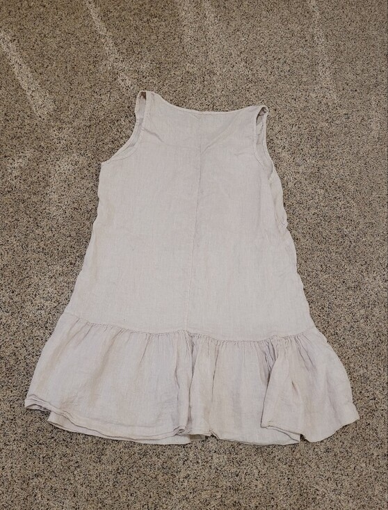 Marina Grey Linen Crochet-Trim Sleeveless Dress in Light Taupe Size Medium