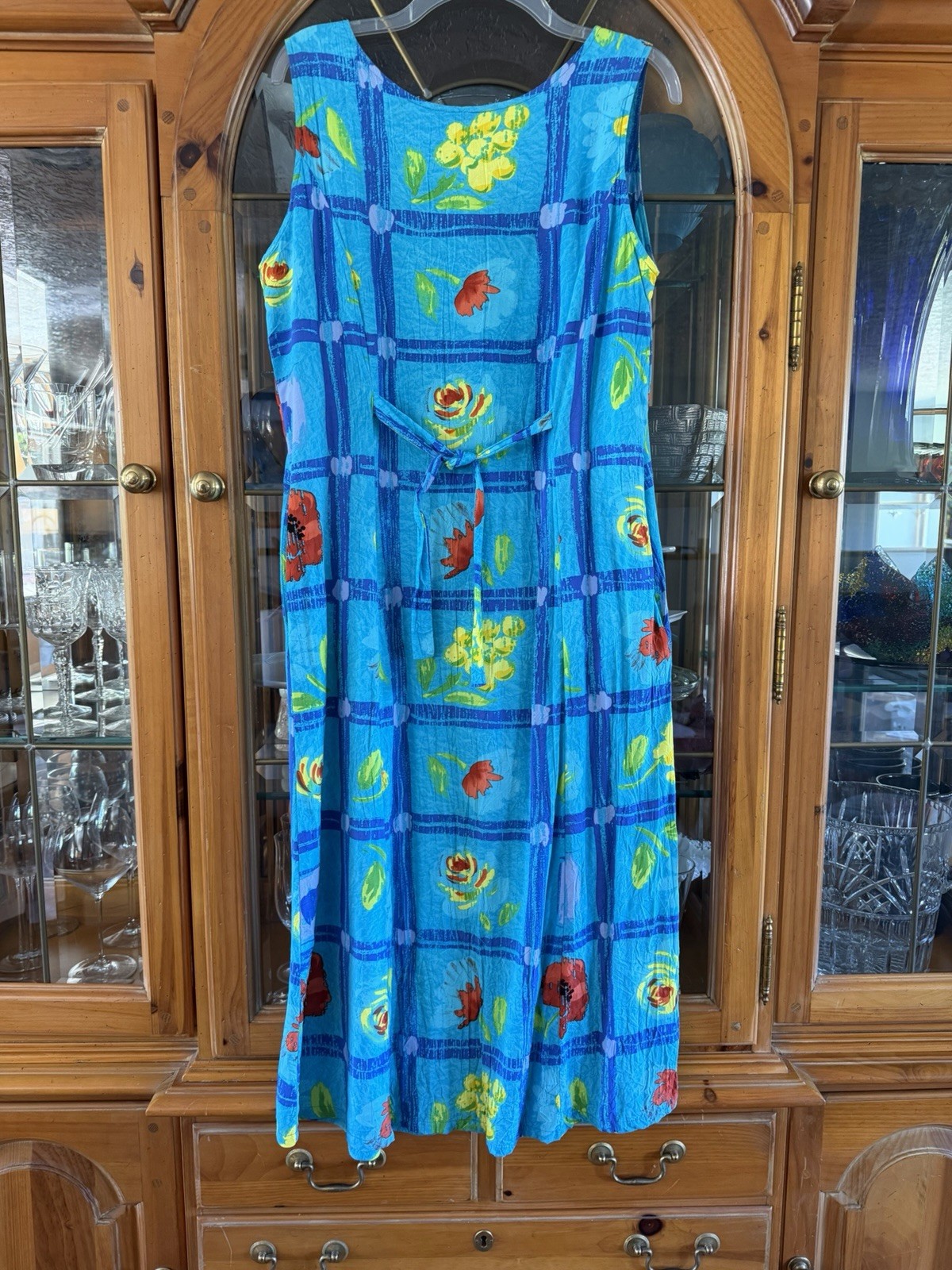 VTG Jams World Floral Maxi Dress Button Front Sleeveless Color Block MEDIUM