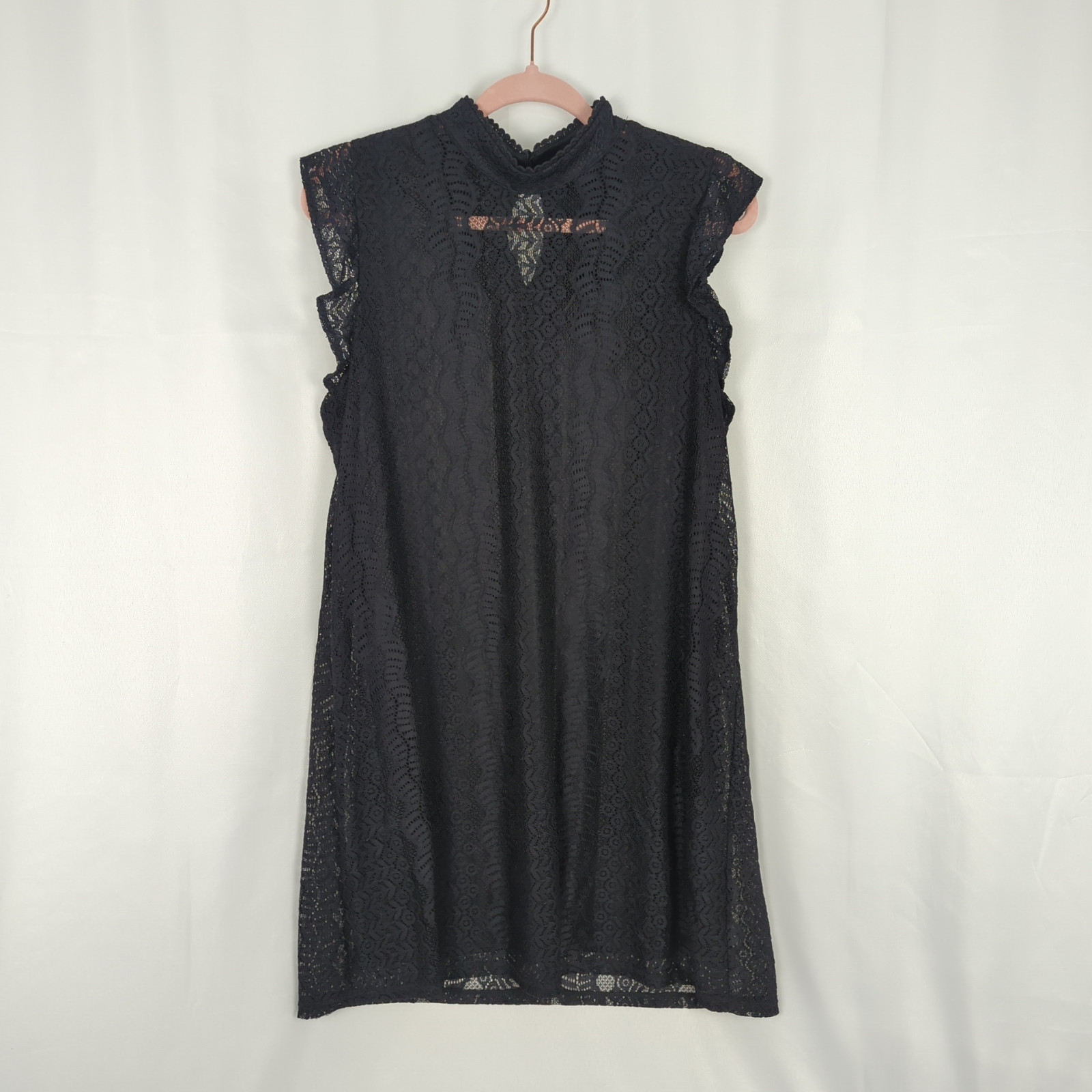 AS U WISH Women’s L Black Lace Overlay Lined High Neck Straight Mini Dress EUC