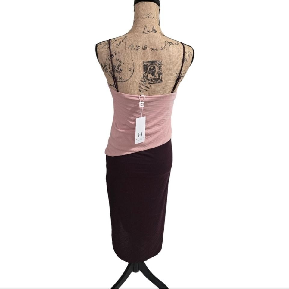 Halston Heritage Asymmetrical Ruched Midi Dress Dusty Pink Aubergine Size 6