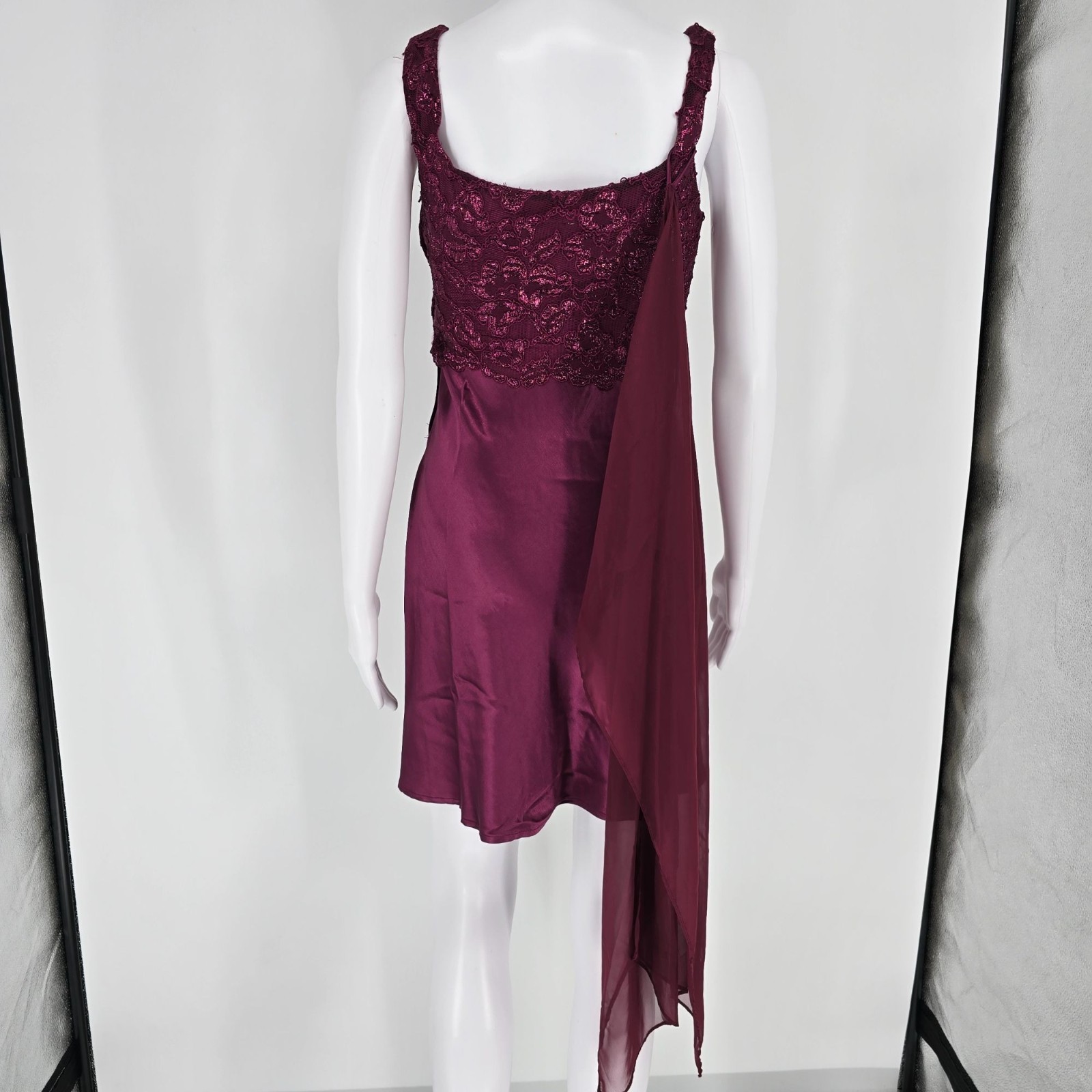 Vintage 1990s/Y2K 5-7-9 Deep Wine Satin Chiffon Wrap Party Dress (Junior’s XS)