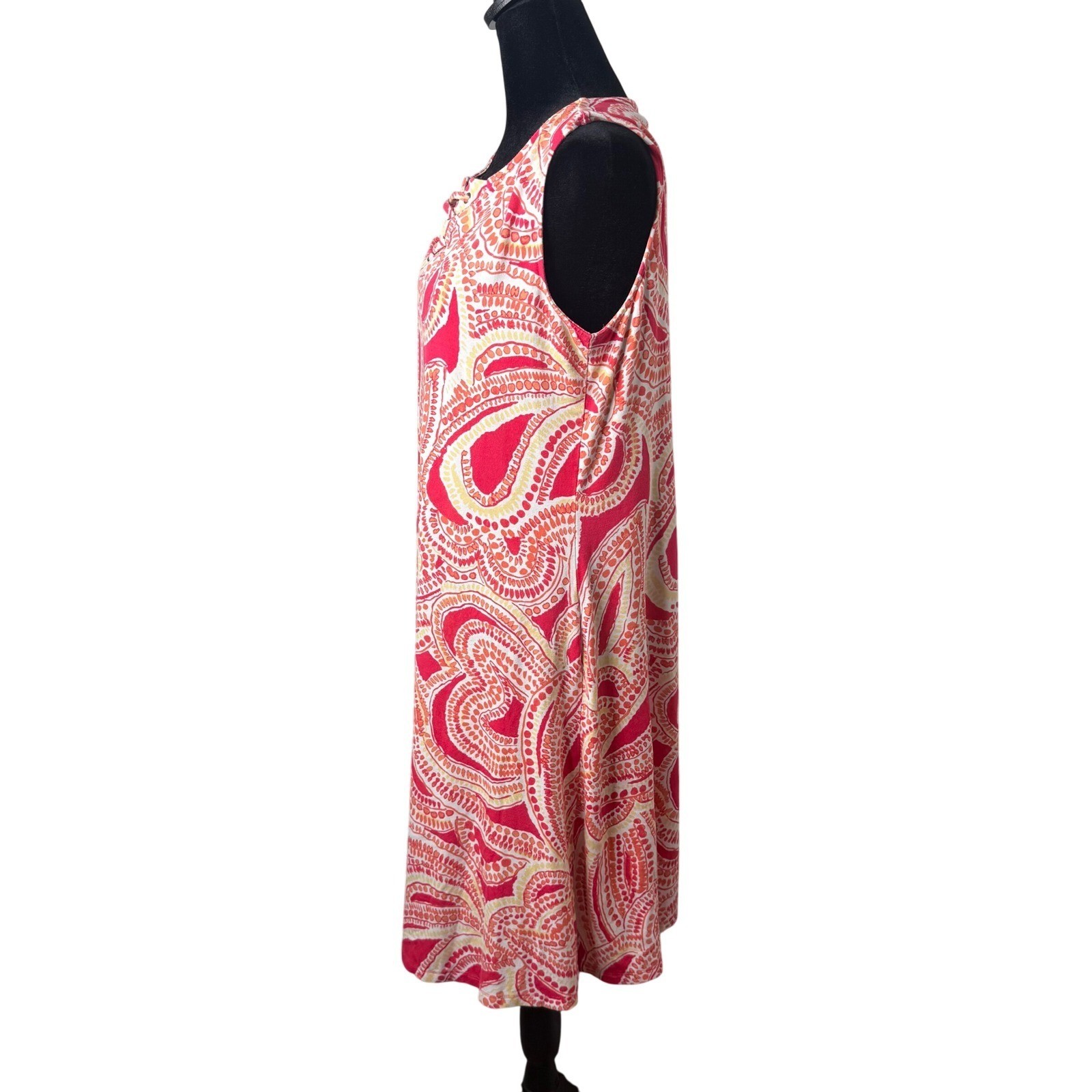 Chicos Pink White Paisley Lace Up Shift Dress Womens M Mosaic Shelley Sleeveless