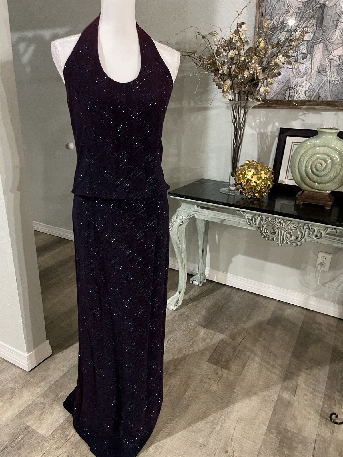 Scott McClintock Millennium 2000 Blue Halter Formal Column Dress Sparkle Sz 14