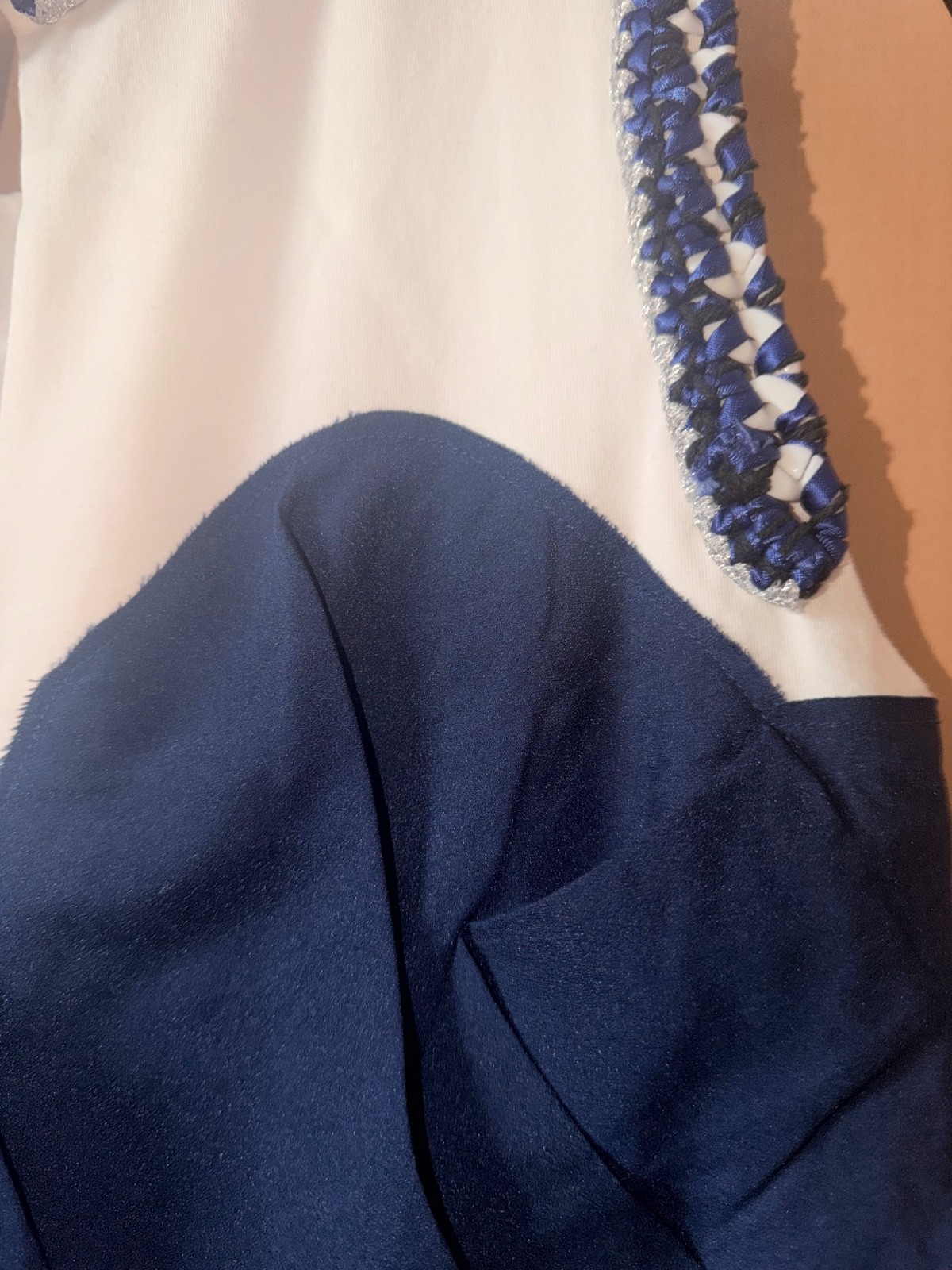 Chanel Authentic Runway White Navy Blue Silk Cotton Dress Size FR 38 US 6