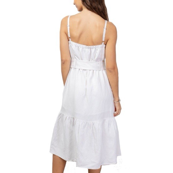 Rails Astrid Dress Stone Linen Rayon Blend Midi Button Front Belted Size Medium