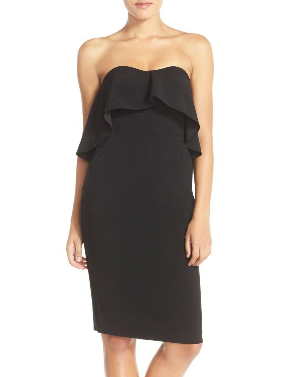 Chelsea28 Ruffle Strapless Stretch Crepe Sheath Dress Sz. 2 (Black) 152171
