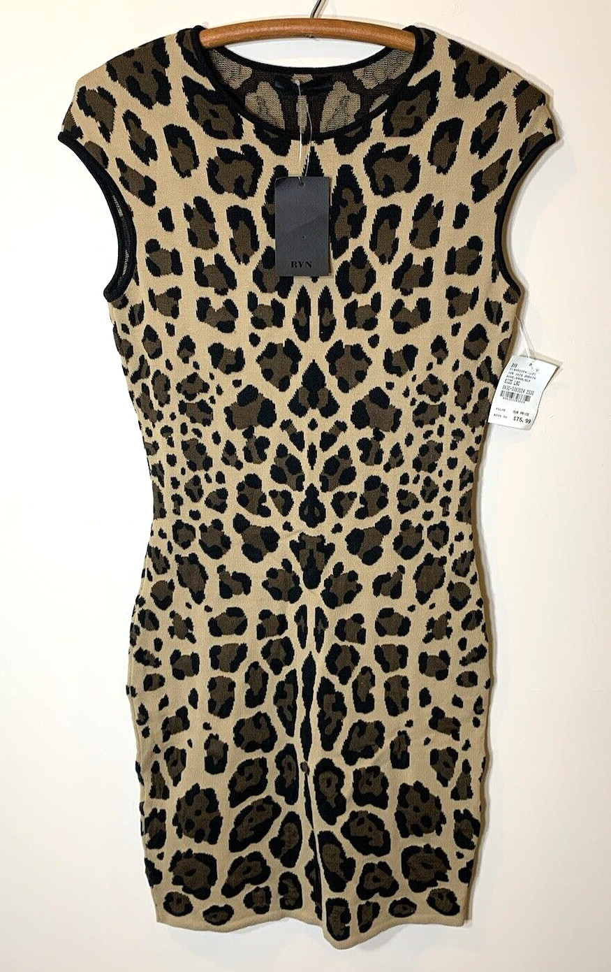 NEW RVN Dress Womens L Jacquard Knit Mini Leopard Print USA made MSRP $286