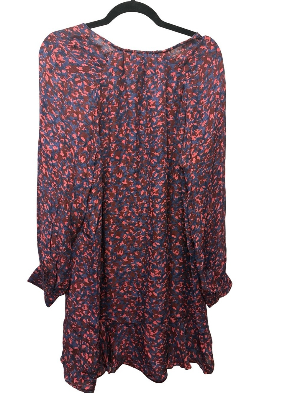 Parker Floral Silk Mini Dress Long Sleeve V-Neck High-Low Ruffle Hem Women’s L