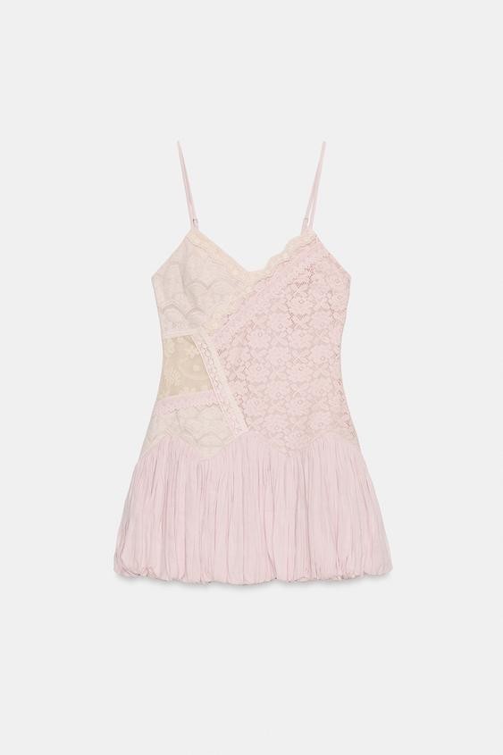 ZARA LIGHT LILAC LACE BUBBLE HEM MINI DRESS sz S 0881/250